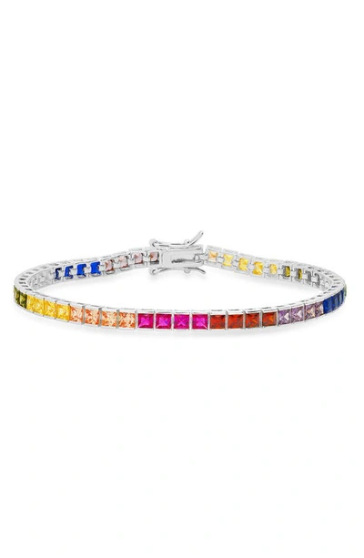 Queen Jewels Rainbow Cz Tennis Bracelet In Silver