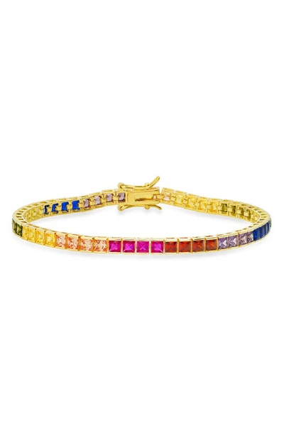 Queen Jewels Rainbow Cz Tennis Bracelet In Gold