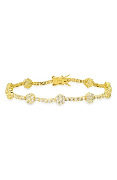 Queen Jewels Cz Floral Station Chain Bracelet In Gold