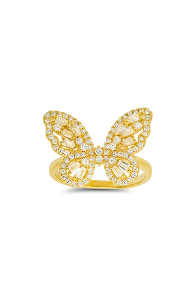 Queen Jewels Cz Baguette Butterfly Ring In Gold