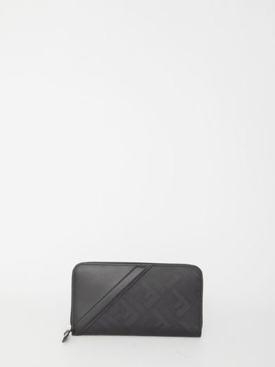 Fendi Shadow Diagonal Zip Around Wallet In Black