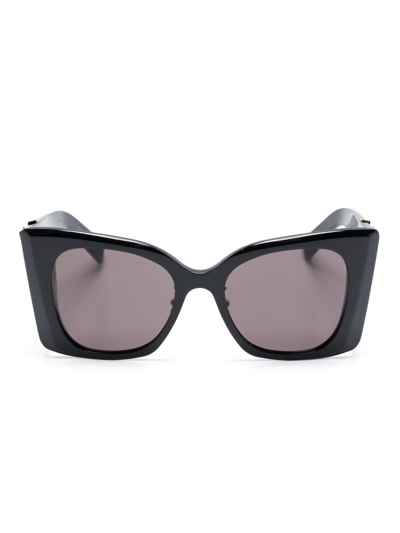 Saint Laurent Logo-plaque Oversize-frame Sunglasses In Black