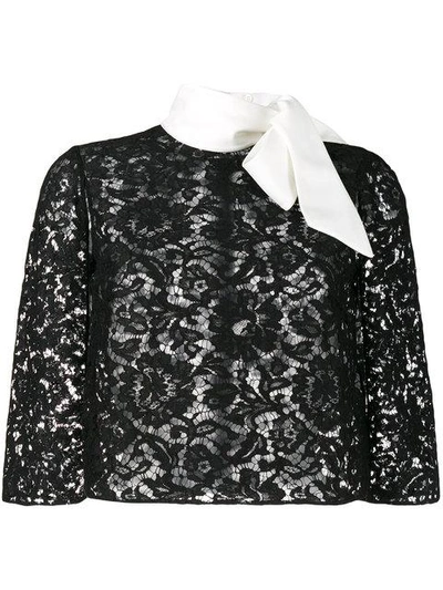 Valentino Cape-effect Crepe-trimmed Corded Lace Top In Black
