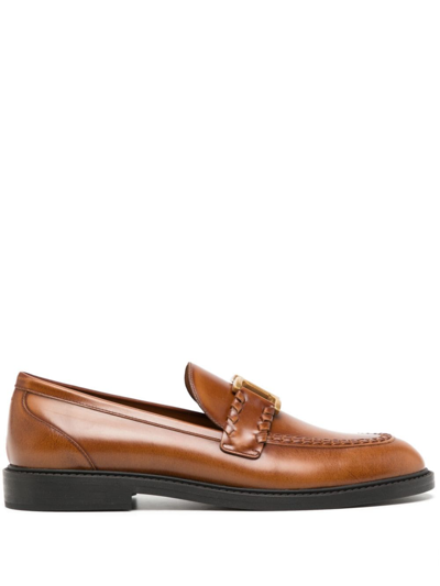 Chloé Marcie Brown Leather Loafers In Orange
