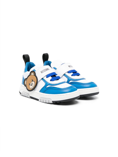 Moschino Kids' Teddy Bear-patch Lace-up Sneakers In Blue Other