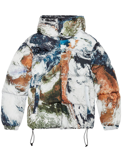 Diesel Padded Jacket With Planet Print In Multi