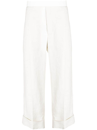 Thom Browne Turn-up Linen Trousers In Neutrals