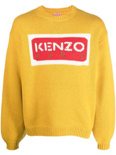 Kenzo Intarsia-knit Logo Knit Jumper In Yellow
