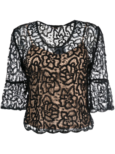 Twinset Guipure-lace Semi-sheer Blouse In Black