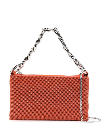 Patrizia Pepe Maxichain Rhinestone Clutch Bag In Orange