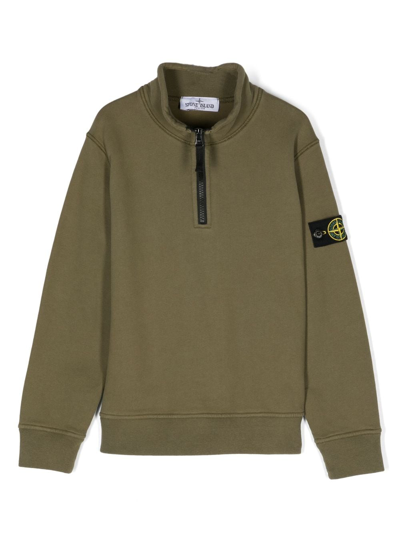Stone Island Kids' Compass-motif Cotton Sweatshirt In Green