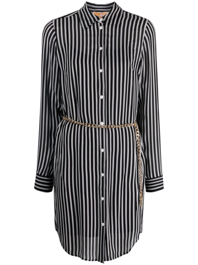 Michael Michael Kors Stripe-print Belted-waist Shirtdress In Black