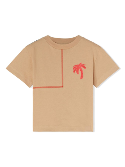 Palm Angels Kids' Logo-print Cotton T-shirt In Neutrals
