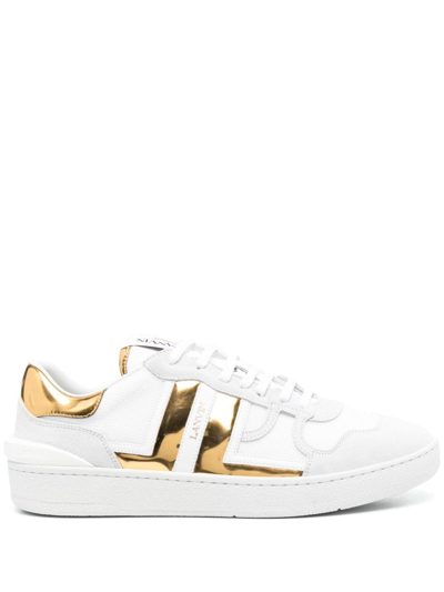 Lanvin Clay Panalled Sneakers In White/gold