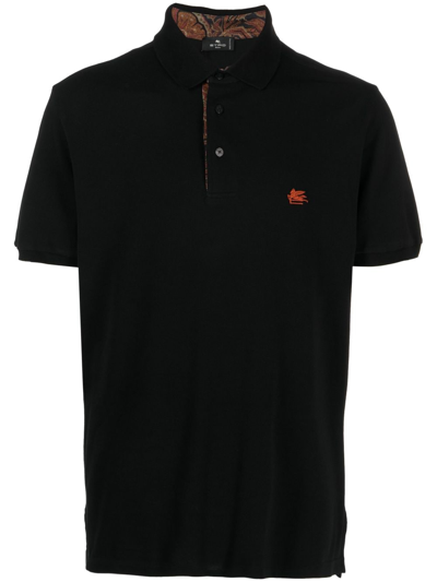 Etro Contrast Collar Polo Shirt With Short Sleeves In Black