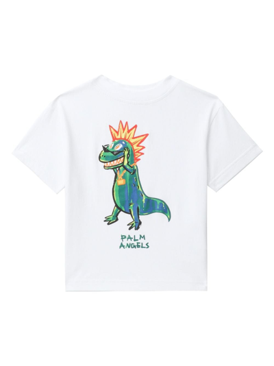 Palm Angels Kids' Dinosaur-print Cotton T-shirt In White