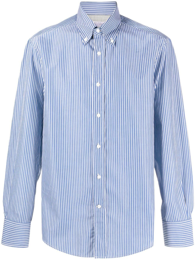 Brunello Cucinelli Stripe-print Cotton Shirt In C002 Blue White