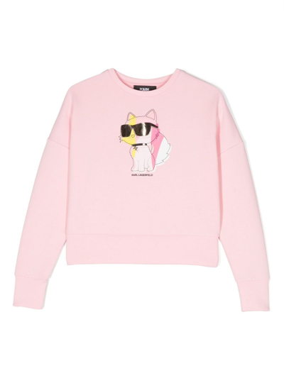 Karl Lagerfeld Kids' Choupette-print Cotton Sweatshirt In Pink