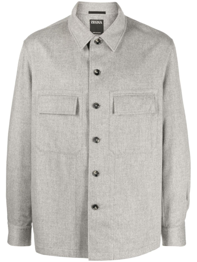 Zegna Button-up Cashmere Shirt Jacket In Grey