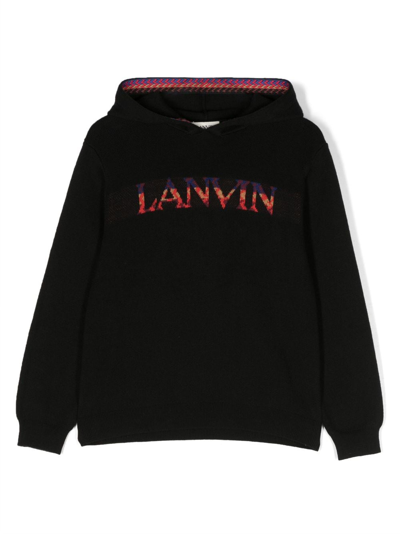 Lanvin Enfant Kids' Curb Logo-embroidered Hoodie In Black