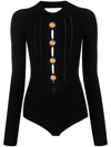 Balmain Button-embellished Knitted Bodysuit In Black