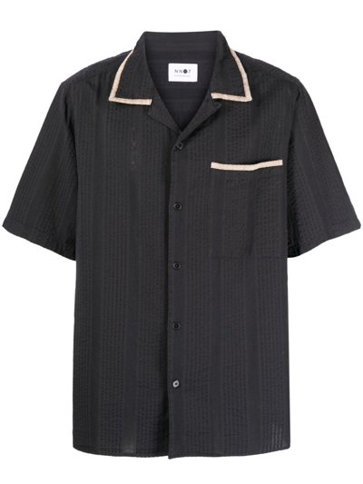 Nn07 Julio 5915 Short Sleeve Button-up Camp Shirt In Black