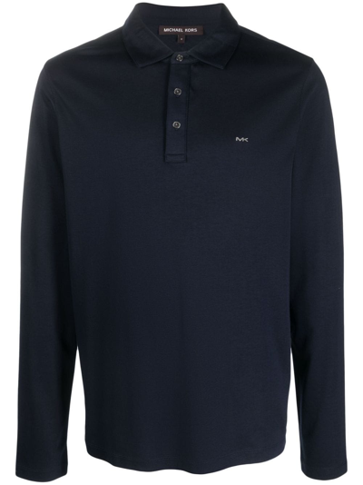 Michael Kors Long-sleeve Cotton Polo Shirt In Blue