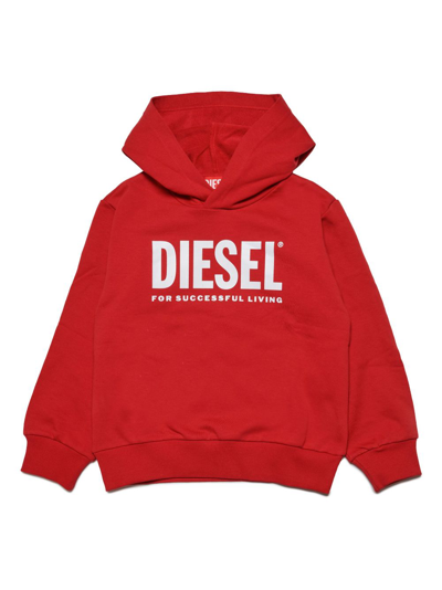 Diesel Kids' Lsfort Di Over Hood Sweat-shirt  Hooded Cotton Sweatshirt With Logo In Red