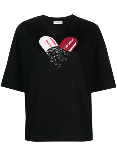 Rabanne Pill-print Embellished T-shirt In Nero