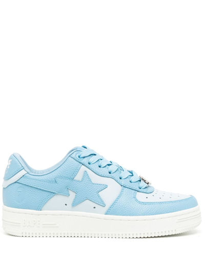 A Bathing Ape Logo-patch Leather Trainers In Blue