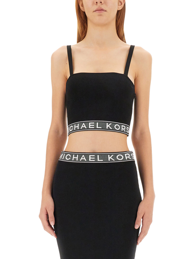Michael Michael Kors Logo-waistband Crop Top In Black