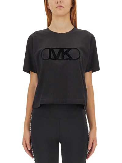 Michael Michael Kors Logo-embossed Crew-neck T-shirt In Black