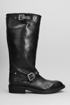 Golden Goose High Biker Boots In Black Leather With Silver Studs And Buckles In Black