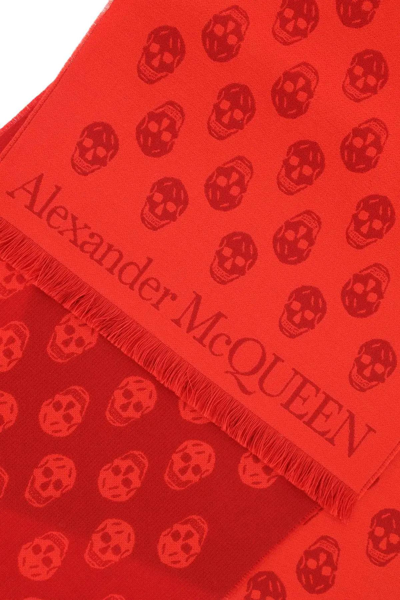 Alexander Mcqueen Skull Double- Face Wool Scarf In Red
