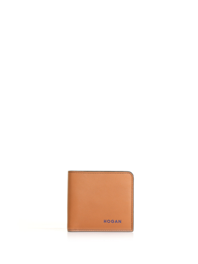 Hogan Leather Wallet With Logo In Brandy Chiaro