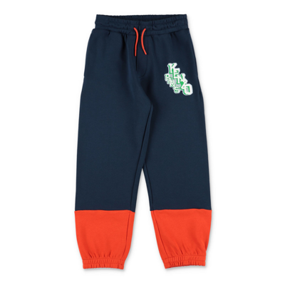 Kenzo Kids'  Pantaloni Blu In Felpa Di Cotone Bambino