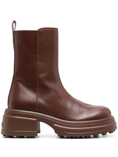 Tod's Leather Platform Ankle Boots In Mahogany