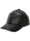 JW ANDERSON BLACK LOGO EMBROIDERED LEATHER CAP,AC0198LA027799920143287