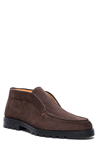 Santoni Brown Suede Ankle Boots With Almond Toe Design