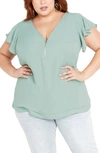 City Chic Fling Half Zip Top In Seafoam