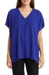 Eileen Fisher Missy Woven Plisse V-neck Top In Blue Violet