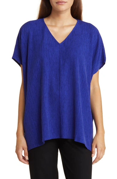 Eileen Fisher Missy Woven Plisse V-neck Top In Blue Violet