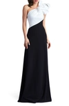 Tadashi Shoji Flower One-shoulder Gown In Ivory Black