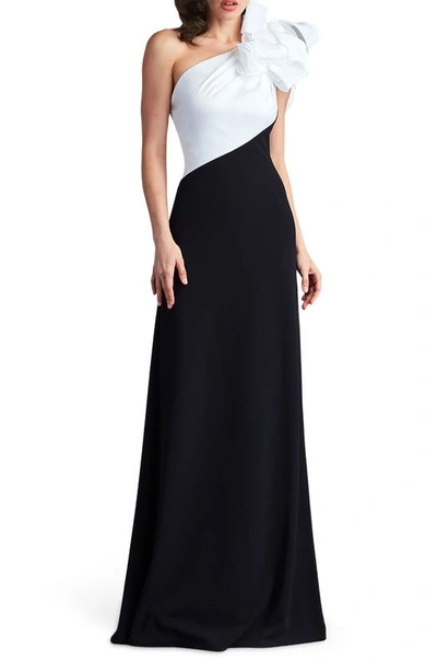 Tadashi Shoji Flower One-shoulder Gown In Ivory Black