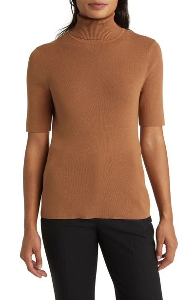 Anne Klein Short Sleeve Turtleneck Sweater In Brown