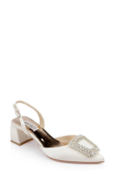 Badgley Mischka Emmie Slingback Pointed Toe Pump In Ivory Satin