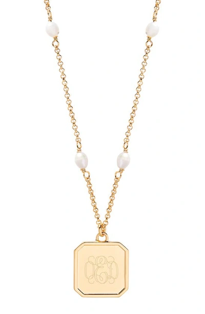 Brook & York Quincy Freshwater Pearl Monogram Pendant Necklace In Gold