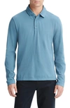 Vince Garment Dyed Long Sleeve Polo In Colony Blue