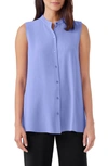 Eileen Fisher Sleeveless Button-down Georgette Crepe Shirt In Blue