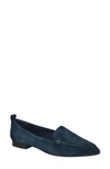 Bella Vita Alessi Pointed Toe Loafer In Navy Suede Leather